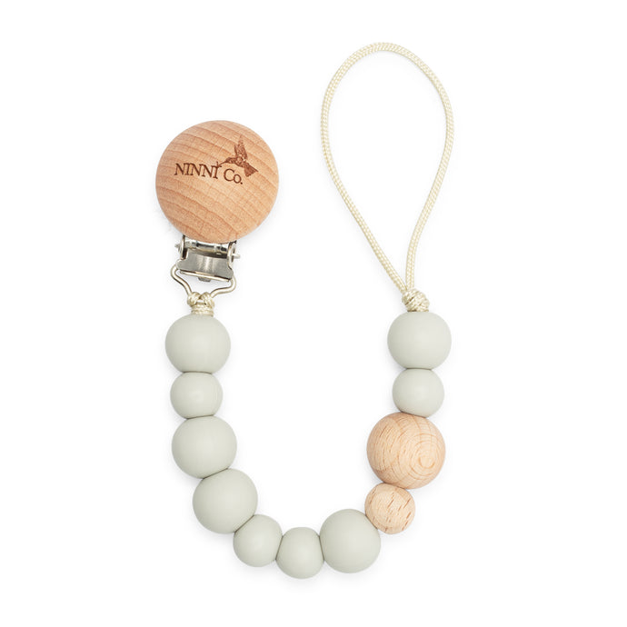 Mist Gray Beaded Silicone Pacifier Clip | Ninni Co.