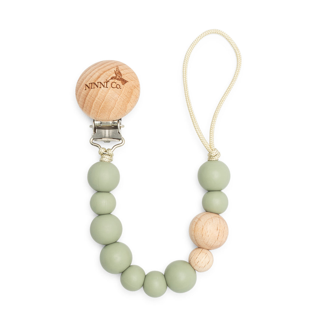 Olive Green Beaded Silicone Pacifier Clip | Ninni Co.